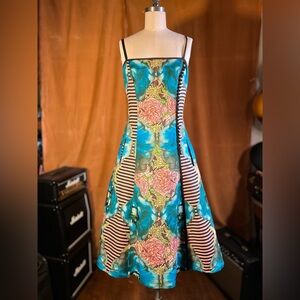 Tracy Reese Blue and Pink Patterned Midi Dress SIZE 8
 SHE HAS POCKETS!!